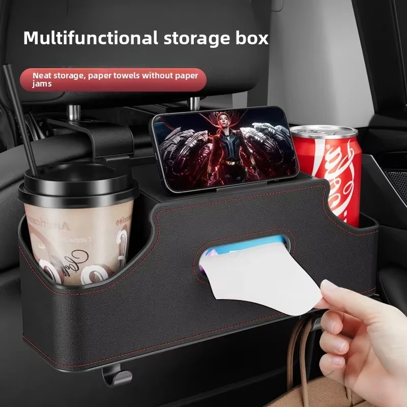 

Car seat back storage box tissue hanging bag multi-function storage box car rear seat water cup rack