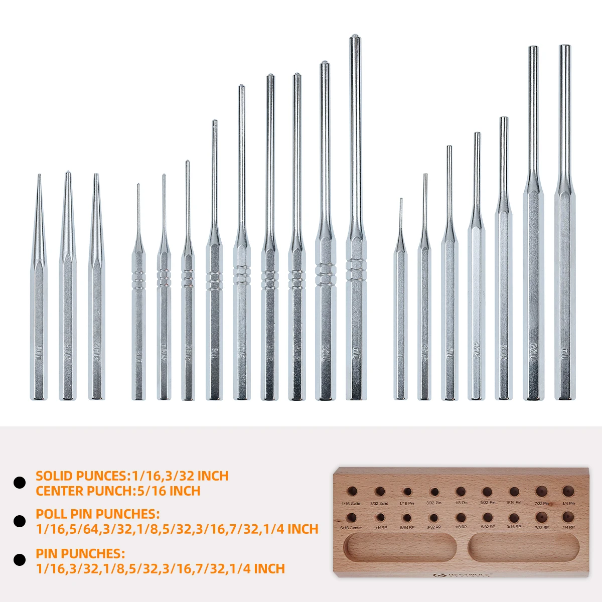 Bestnule Gunsmithing Punch Set, Gunsmithing Gereedschap, Roll Pin Punch Set, Punch Gereedschap, Met Walnoot Blok