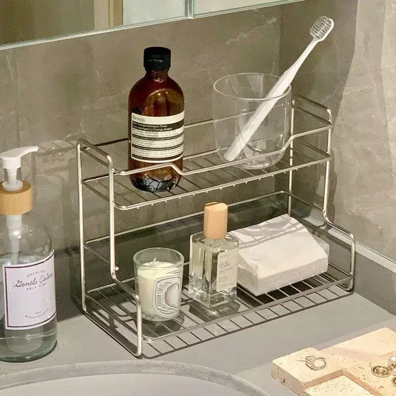 

For Bathroom Toiletries Cup Organizer Racks Kitchen Countertop Storage Rack Spice Shelf Versatile Iron Wire Storage Basket