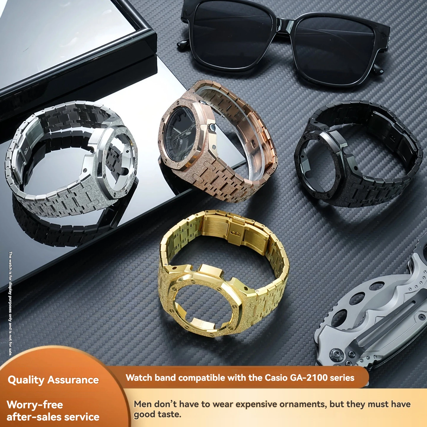 Frosted Gold Metal Set for Casio G-SHOCK GA-2100, GA-2110, GA-B2100, and GM-2100 Stainless Steel Watch Cases and Straps