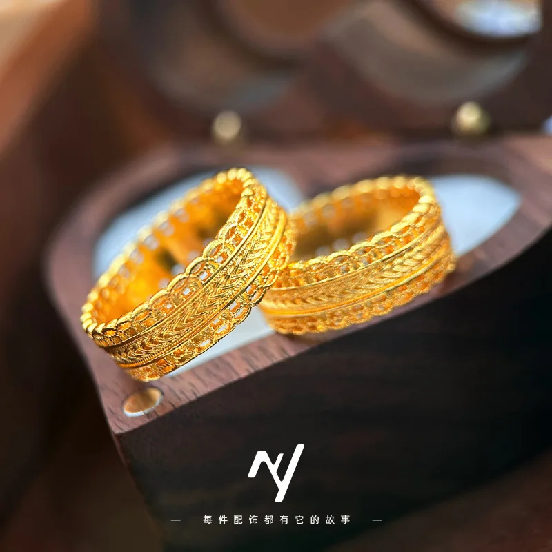 Silk woven rich woman  light luxury index finger ring 9999gold