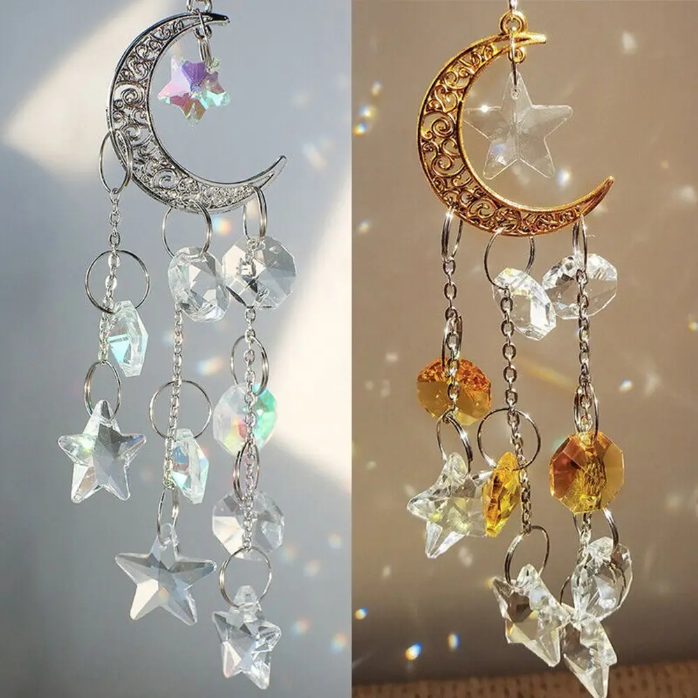 Crystal Suncatcher Rainbow Prism Moon Sun Catcher Garden Decoration Outdoor Suncatchers Window Hanging Moon Crystal Decoration