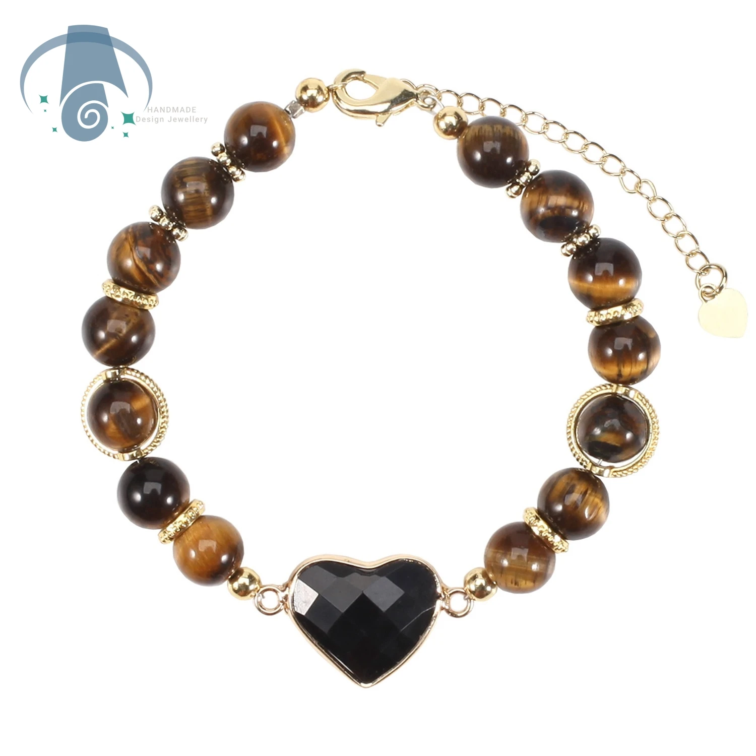 Vintage Tiger's Eye Stone Bracelet Natural Gemstone Heart Shape Adjustable for Women Minimalist Accessory Perfect Gift for Frien