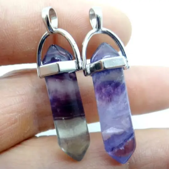 Natural stone fluorite Quartz Crystal Turquoises lapis tiger eye chakra pendant for diy Jewelry making necklace Accessories24pcs