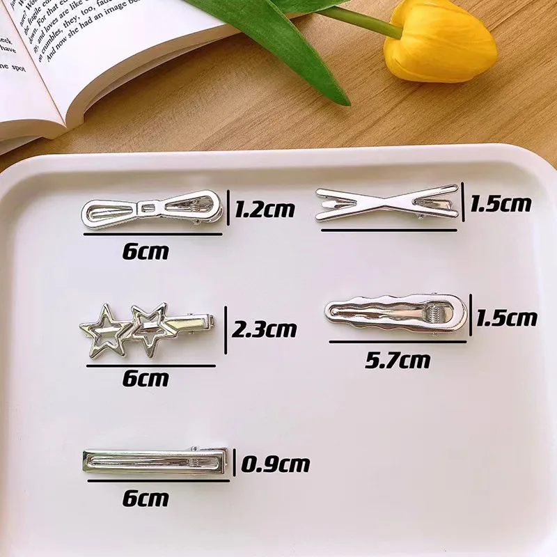 4/24Pcs Silver Y2k Hair Clips for Women Elegant Metal Duckbill Clip Gilrs Hairpins Side Bangs Barrettes Girls Hair Accessories