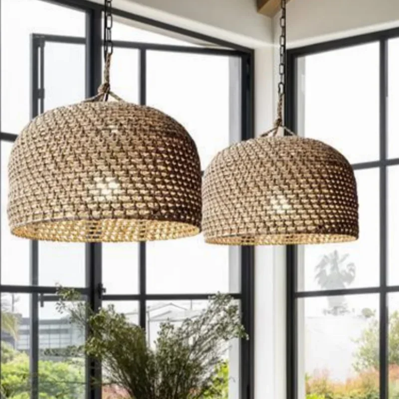 

Japan Handmade Rope Rattan Chandelier Wabi Sabi Retro Pendant Lights Living Room Bedroom LED Lights for Home Decor Lustre