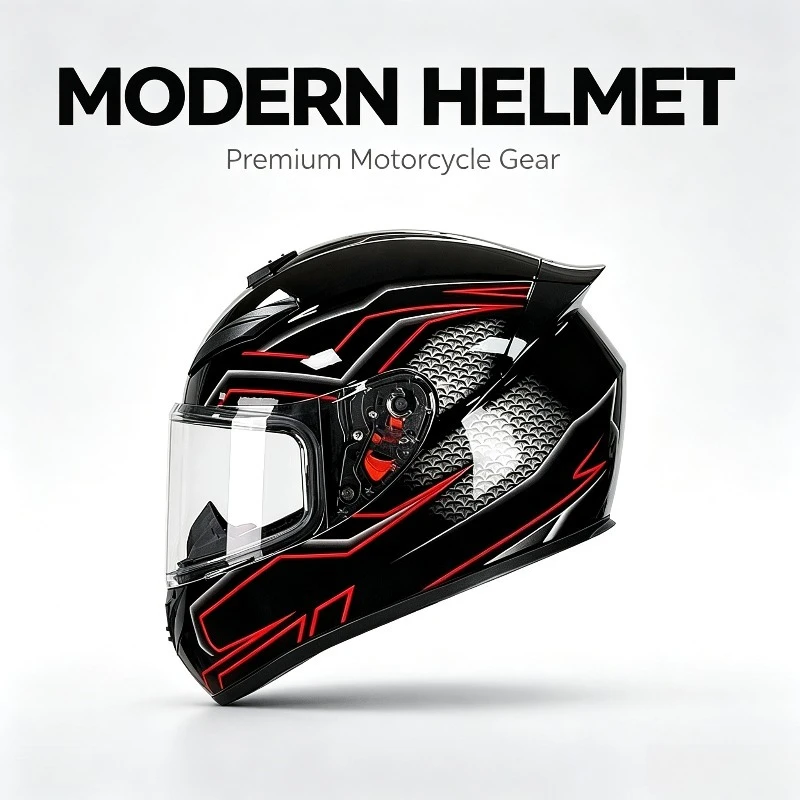 QIKE Full Face Motorcycle Helmet Shockproof Motorbike  with Clear Visor Ventilated Safety Helmet for Street Bike Scooter
