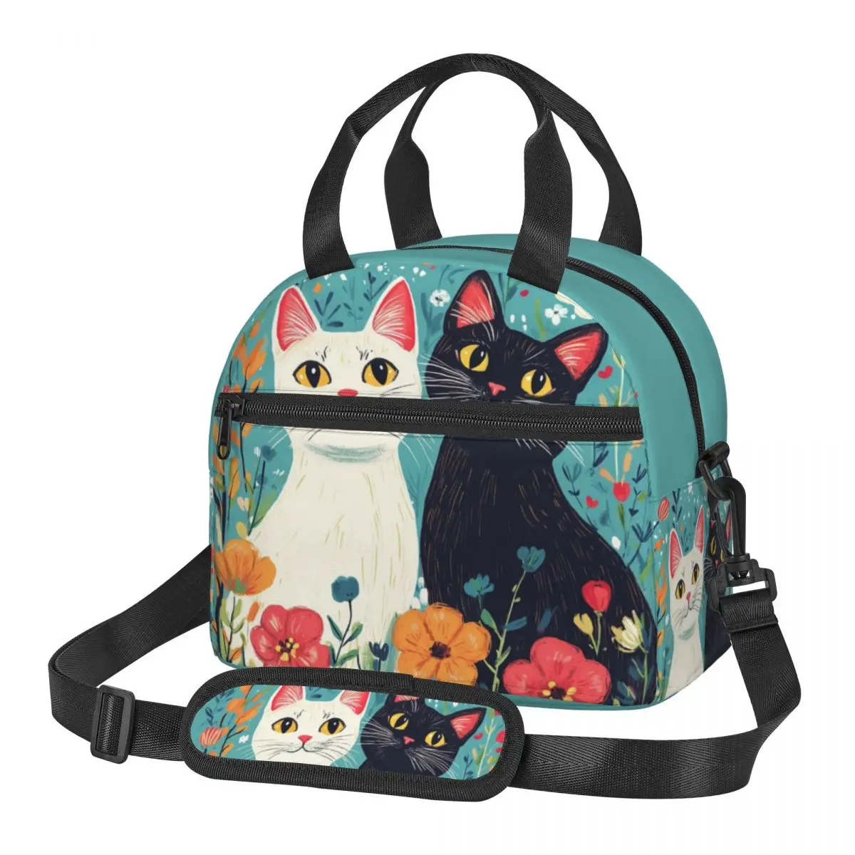 

Cartoon Cat Lunch Bag Large Insulated Lunch Boxes with Adjustable Shoulder Strap for Women Kids Work Trip