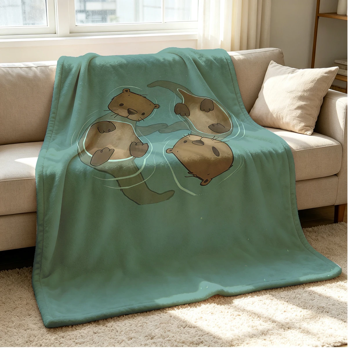 Otter Float Flannel Blanket Warm Soft Halloween Christmas Couch Warm Cozy Decorative Decor Gift for All Season