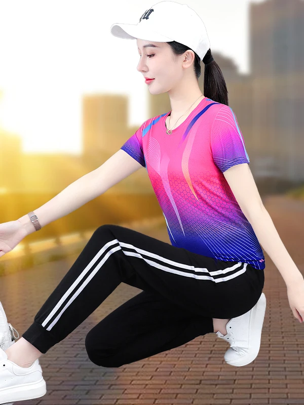 

Женский спортивный комплект Ice Silk Qui Dry, лето 2025, новый тонкий повседневный комплект из двух предметов Faion, костюм для утреннего бега, полиэфирное волокно