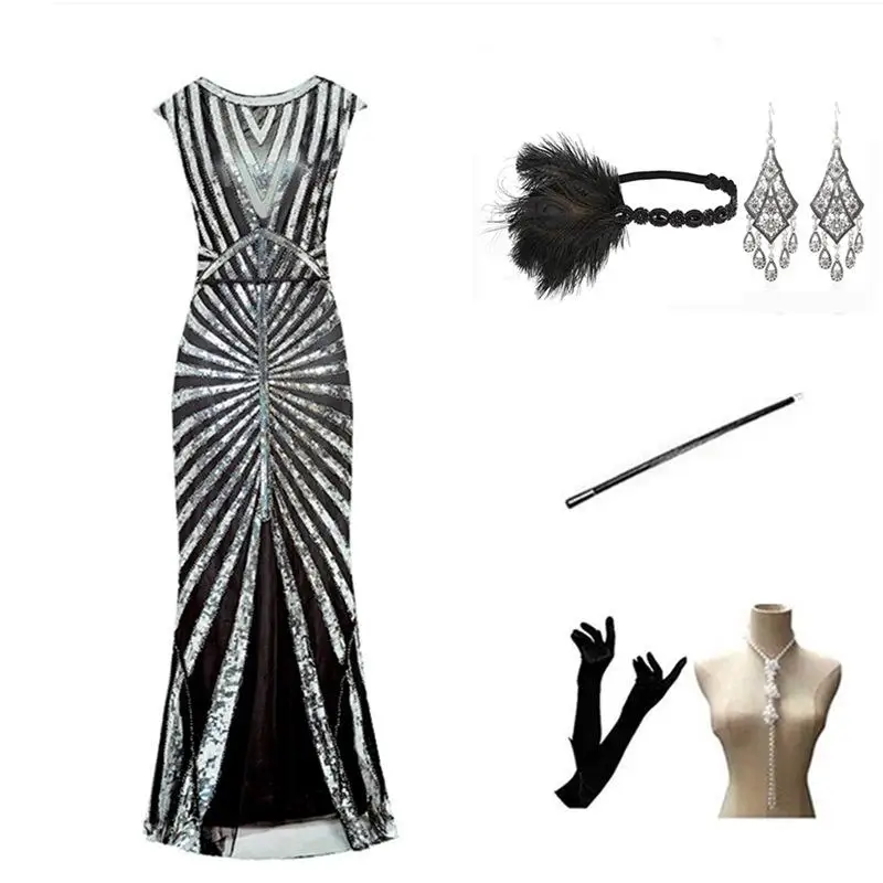 Gatsby thème paillettes soirée Dr Vintage robe sur mesure femme bal Dr longue queue Fi Design scintillant femme Faion