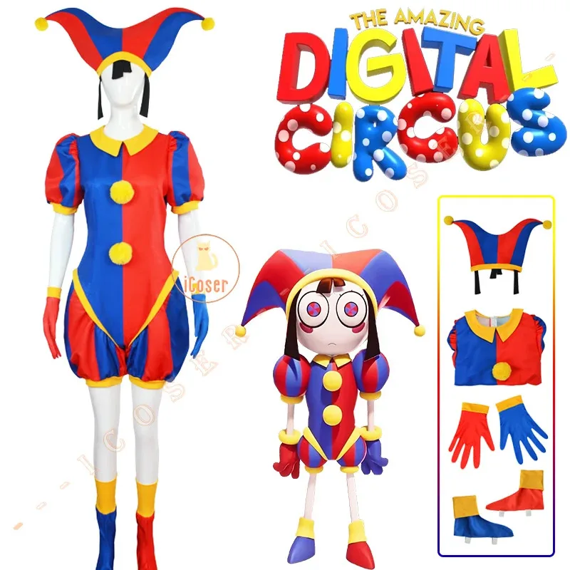 

New 2025 IN STOCK The Amazing Digital Circus Pomni Cosplay Costume Uniform Jumpsuit Hat Bodysuit Human for Adult Kids Co Kodiak