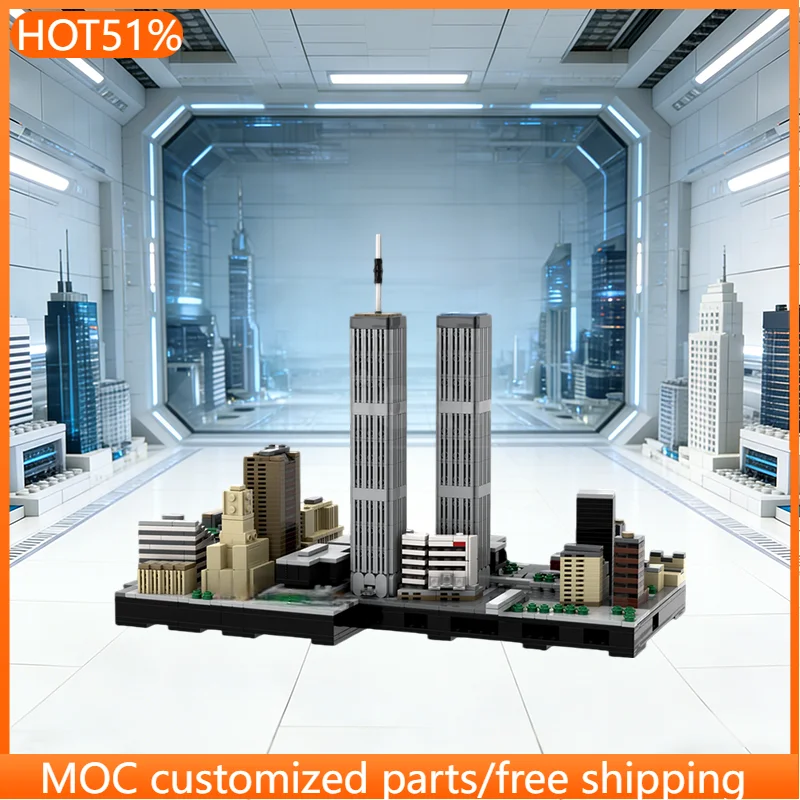 1748 قطعة من مكعبات البناء المعيارية القابلة للتخصيص، نموذج مركز التجارة القديم الحضري، لعبة تقنية شعبية للأولاد، هدية عيد ميلاد