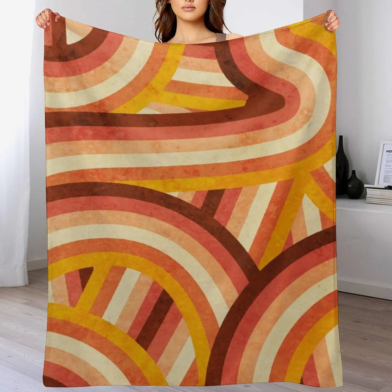 

Vintage Orange 70's Style Rainbow Stripes Throw Blanket Thin Sleeping Bag Blankets