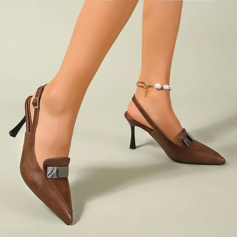 REAVE CAT Black Sexy Women Sandals Pointed Toe 8cm Stiletto Heel Back Buckle Strap Plus Size 42 43 44 45 Handmade Dating Shoes - view 2