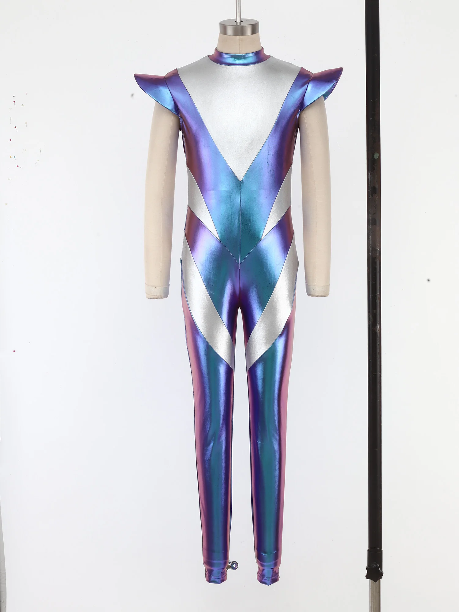 

Metallic Gymnastics Leotard Ballet Performance DancewearHalloween Carnival Alien Robot Costume Cap Sleeve Space Cadet Astronaut