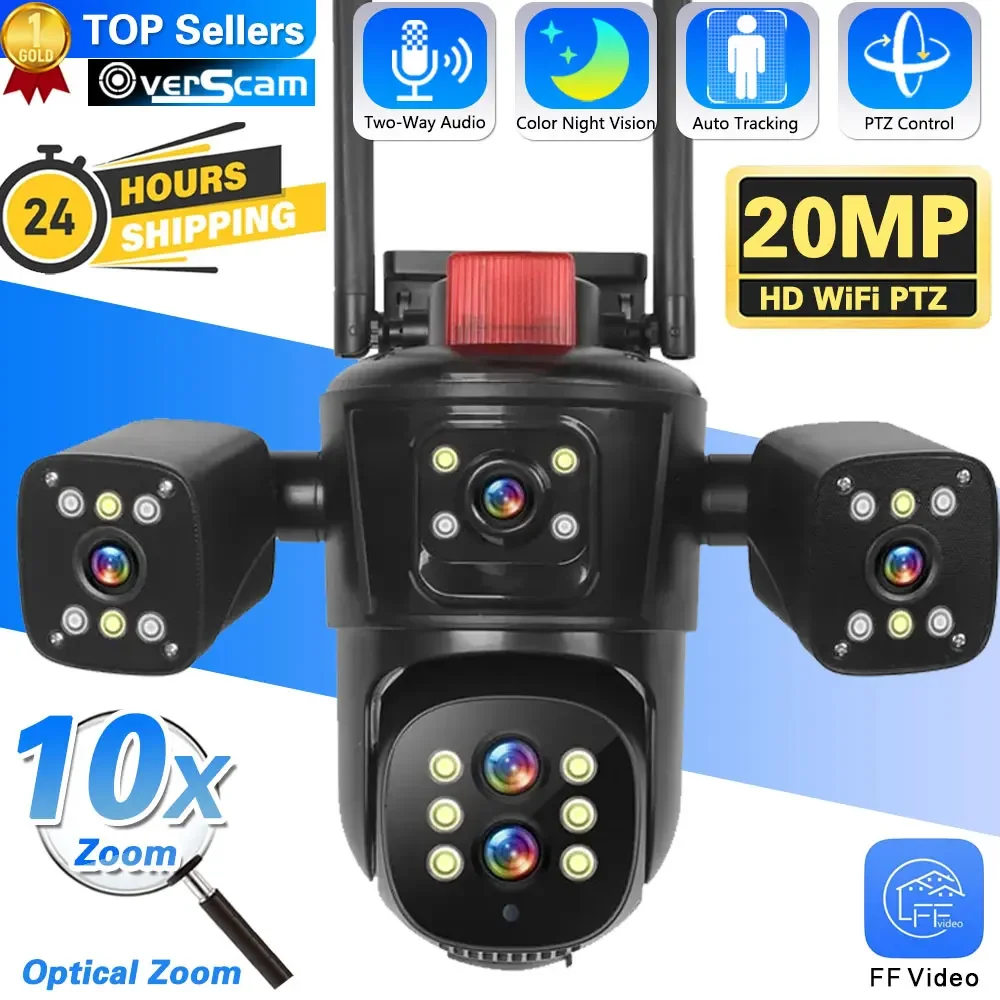 

10K 20MP Four Screens WiFi PTZ Camera 10X Optical Zoom Auto Tracking Humanoid Detection CCTV Security Cameras Outdoor