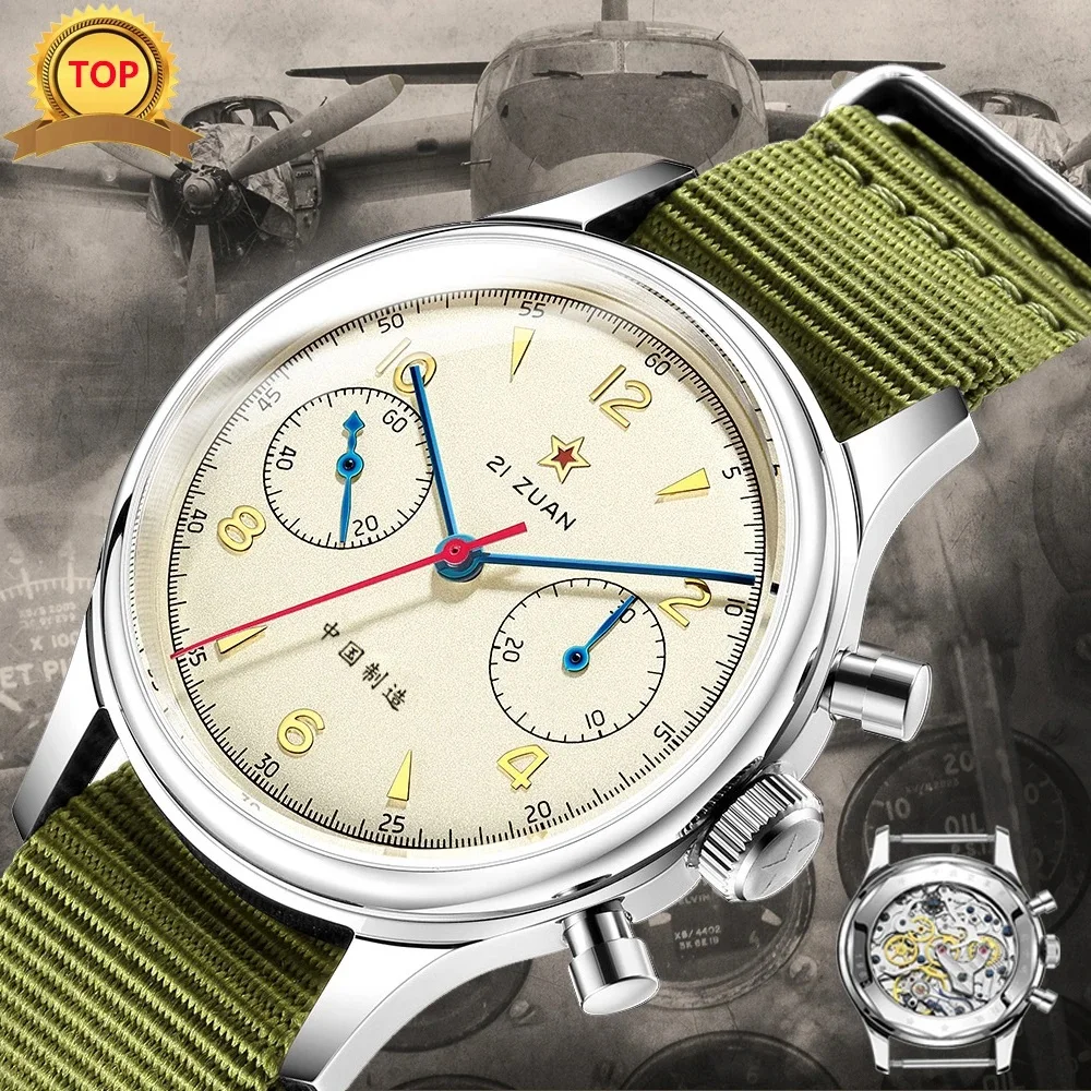 RED STAR-Montre Mécanique Pilote avec Mouvement SeaghydrMovement pour Homme, Chronographe 1963, ST1901 Air Force Aviation, Sapphire Goose, 38mm, 40mm