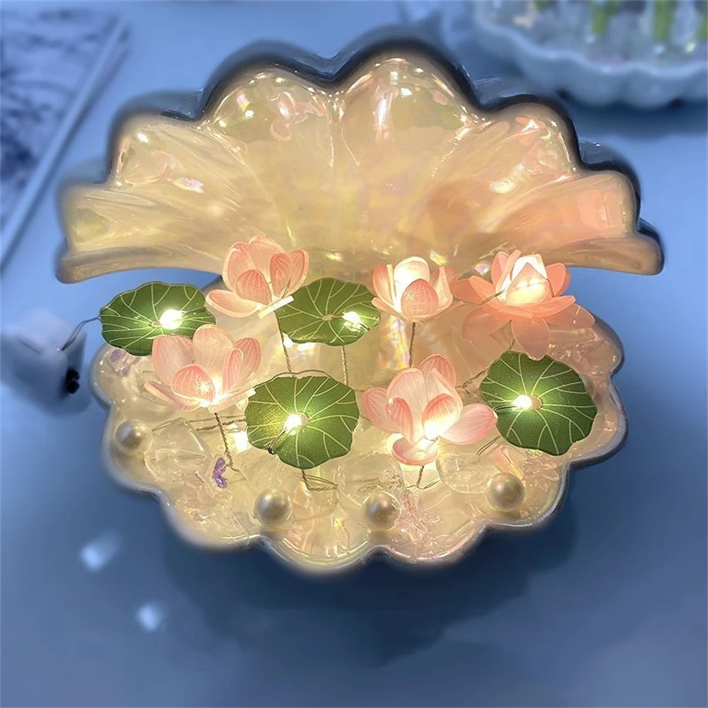 Lotus Nachtlicht abs Muschel DIY Nacht lampe niedlich 6 Stück handgemachte Lotusblume DIY Nachttisch lampe Geburtstag Festival romantisches Geschenk