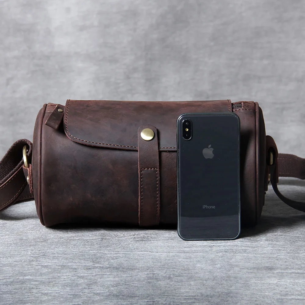 S.WORKER Echtleder Herren Umhängetasche, Bucket Bag, Vollnarbig, Trendige Casual Crossbody-Tasche, Mini-Umhängetasche für Handy & Schlüssel – Detail 20