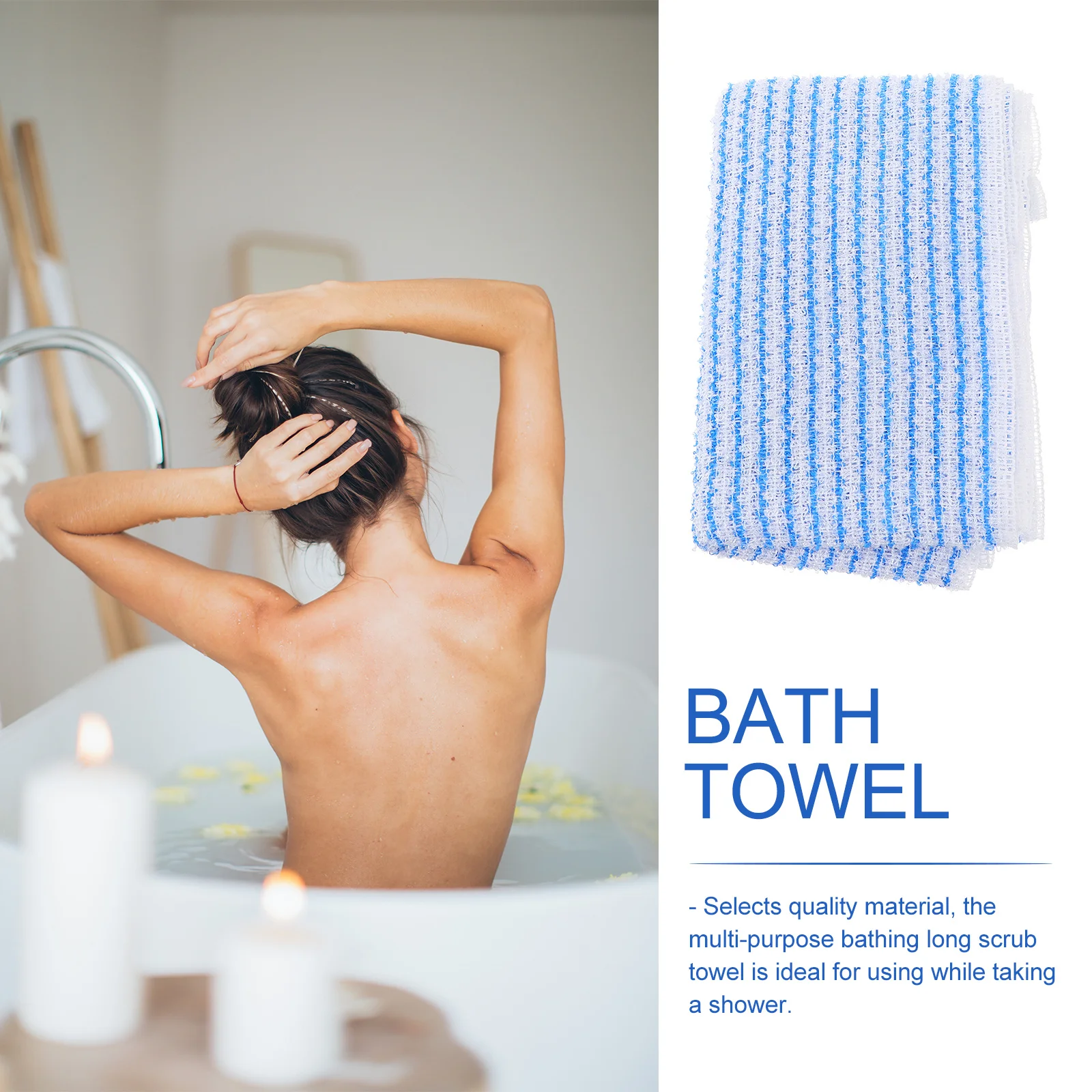 

1pc Long Bathing Scrub Towel For Back Exfoliating Deep Clean Ash Mud Body Shower Scrubber Strip Multi-Purpose Wash Tool