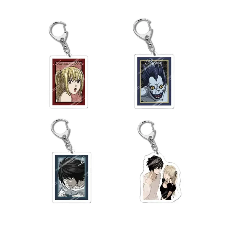 4pcs/Set Anime Death Note Acrylic Keychain Backpack Pendant Keyring L Yagami Light Key Chain Ornament Collection Gift For Friend