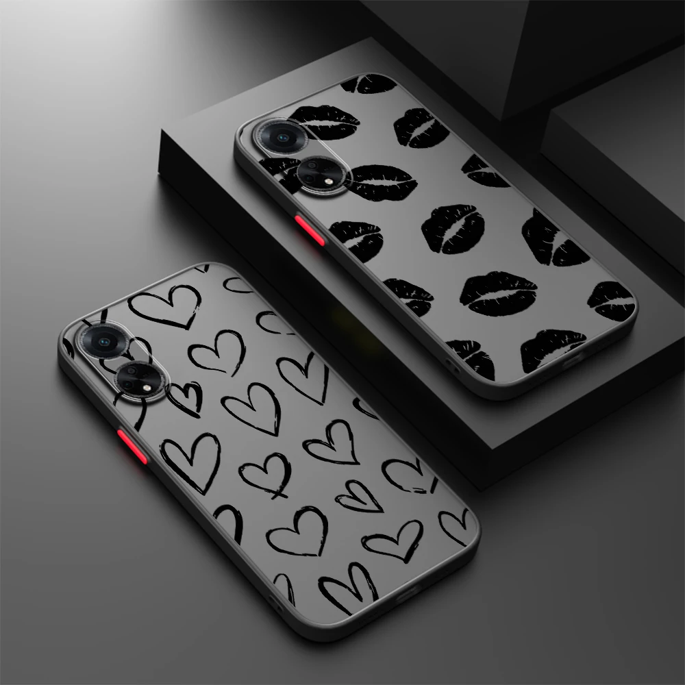 Lips Love Art Luxury Design Frosted Translucent For OPPO X5 X3 A54S A5 A94 A16 A53S A57 A74 A72 A96 A98 A78 5G Back Phone Case