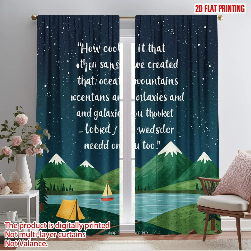 

2pcs 2D flat printing Drapes Mountain Galaxy Landscape 100% Polyester Fabric Without Electricity Festive Curtains for Home Wall