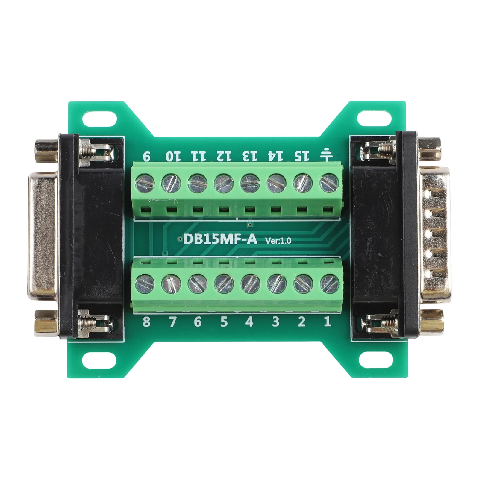 DB15MF-A Terminal Block Adapter Board with Solderless Design for Male and Female Connector Compatibility in Electronic Systems