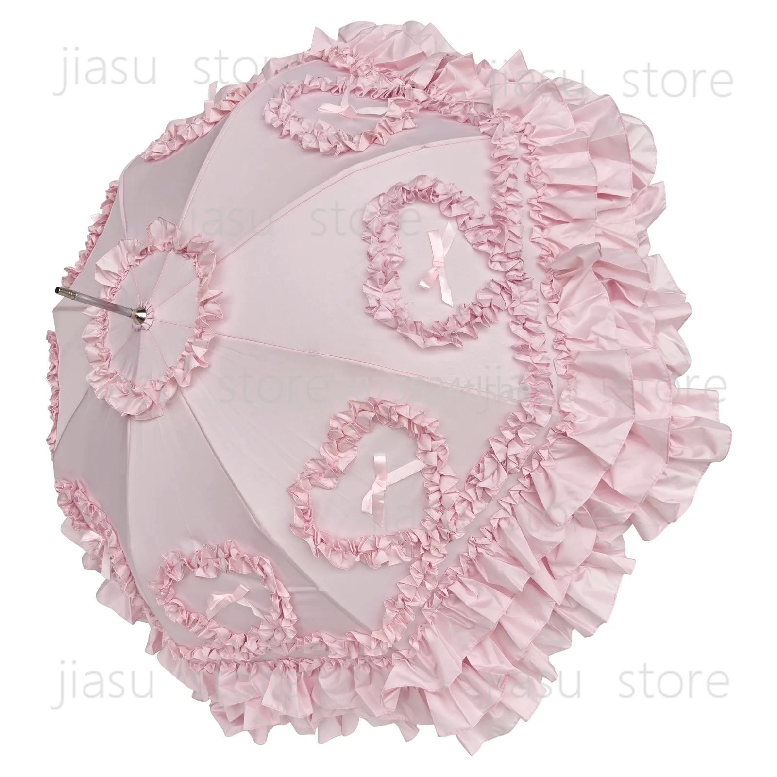 Heart Love Lolita Sun Protection Umbrella Girl Heart Princess Umbrella Color Matching Lace Straight Handle Bird Cage Lo Umbrella