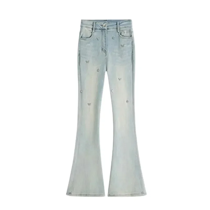 Woman Jeans Tummy Control Embroidered Sexy Denim Pants for Women Baggy Shiny Chic and Elegant Emo on Sale Wholesale 90s Trousers