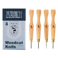 PM104 4Pcs Woodpecker Dry Hand Wood Carving Tools Chip Detail Chisel Set Knives Tool