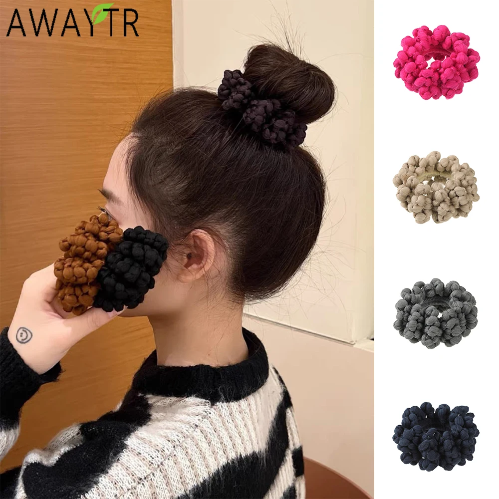 AWAYTR Solid Color Ball Knot Headbands High Elastic Nylon Rope Ponytail For Women Hair Ties Holders Rubber Band Korean Headdress