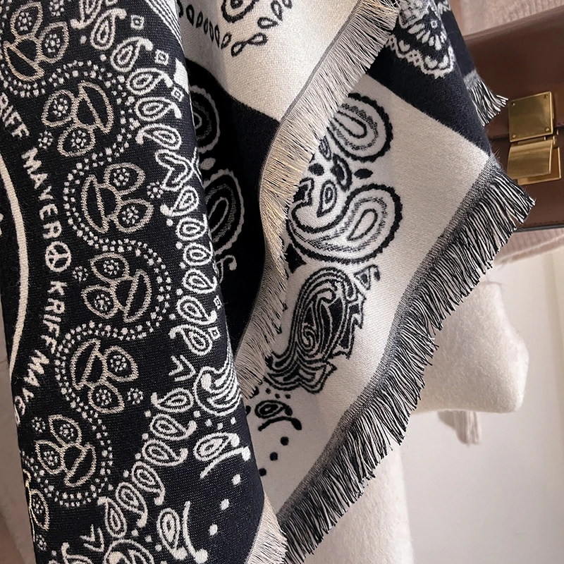2025, Luxusmarke, Winter-Damen-Kaschmirschal – abstrakt bedruckter Schal mit Quasten, Pashmina-Bandana und eleganter Poncho – Detail 7