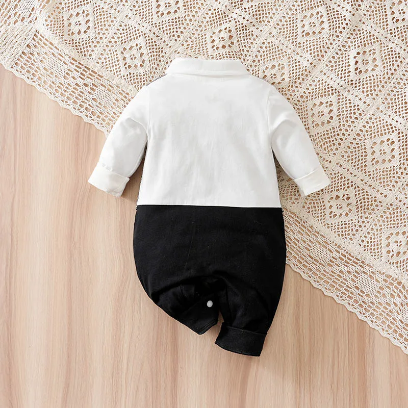 Toddler Baby Boy Gentleman Romper Long Sleeve Plaid Vest Fake Two Piece Bowtie Jumpsuit Newborn Formal Wedding Outfit Spring Aut