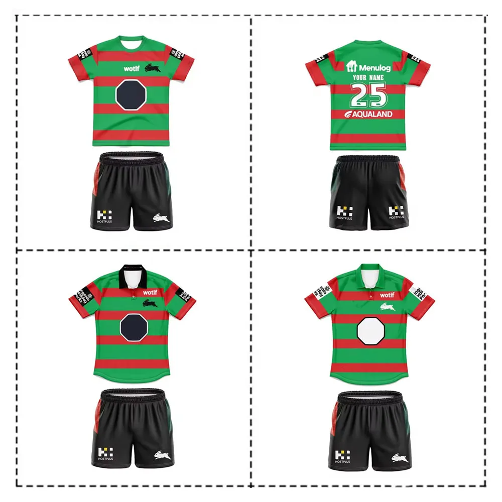 2025 South Sydney Rabbitohs Kids Kit Home / Away Rugby Jersey Size: 16-26 （Print Custom Name Number）