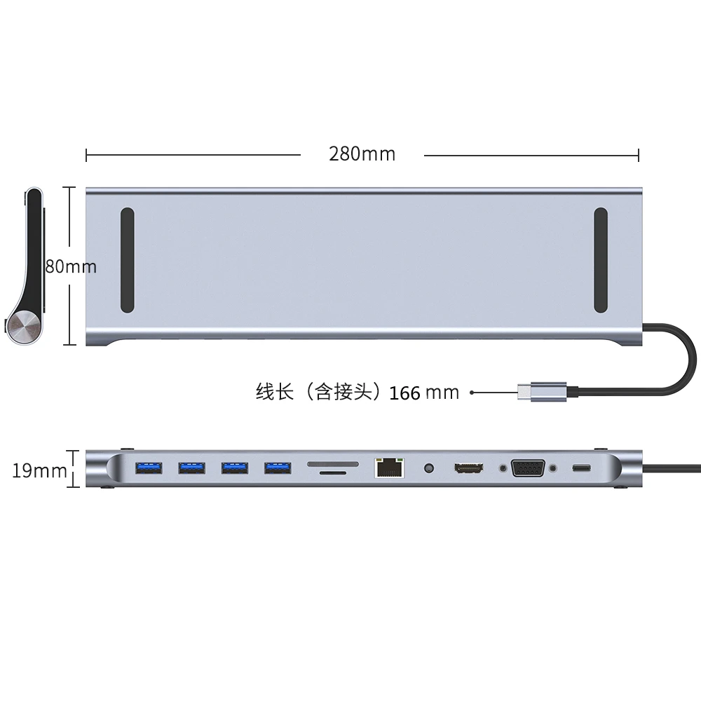 11/12-in-1 Type C Dock USB C Hub 3.0 Splitter Multiport Adapter 4K RJ45 SD/TF VGA HDMI-compatible Laptop MacBook iPad xiaomi