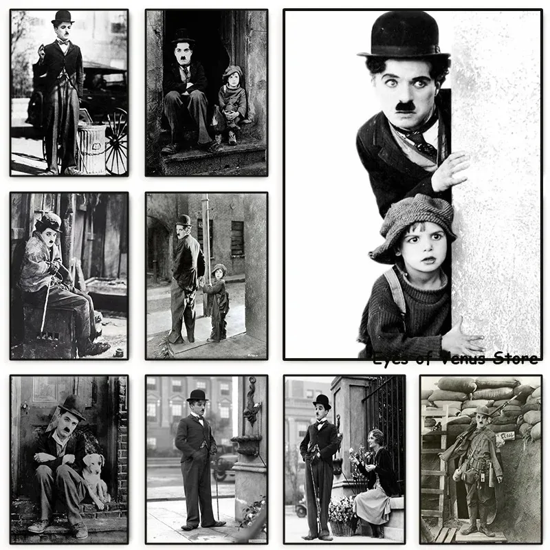 Black and White Charlie Chaplin Poster Famous Comedy Actor Canvas Painting Wall Art Pictures Living Room Home Decoration