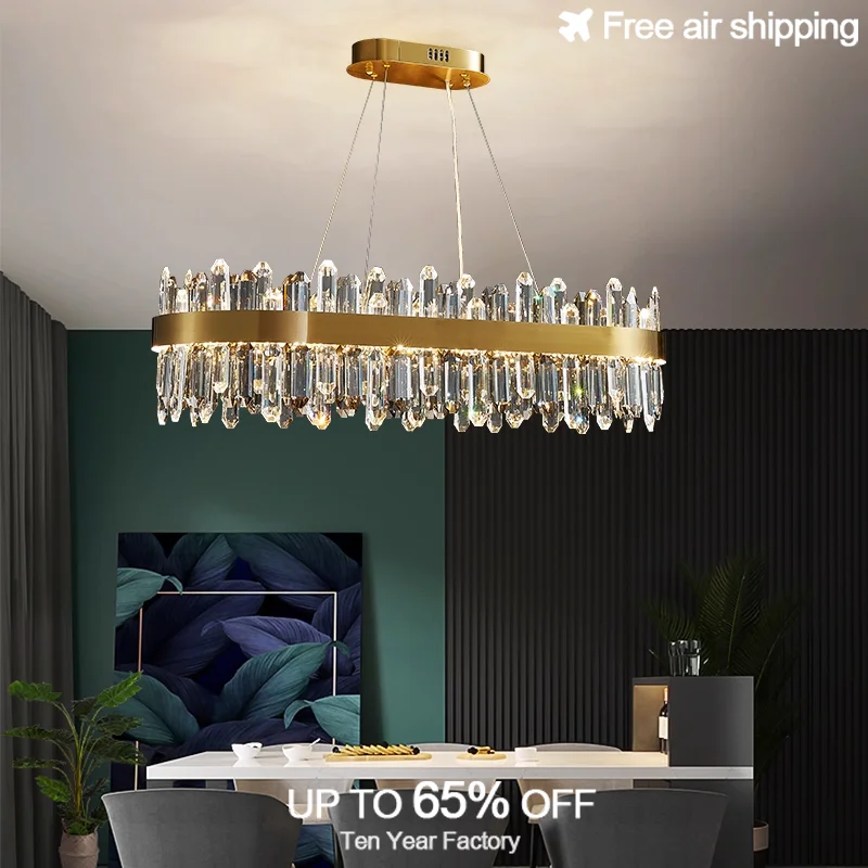 ثريا كريستال LED حديثة باللون الأسود والذهبي مع إضاءة تعليق بيضاوية مستديرة مع لمسة نهائية لامعة لسقف غرفة المعيشة