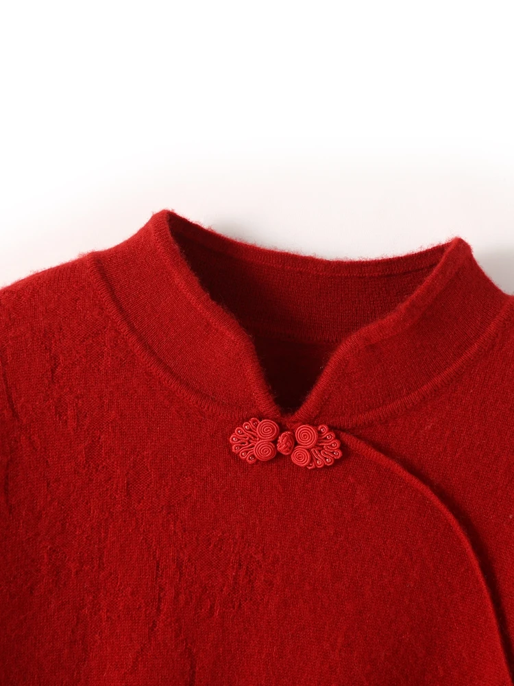 Woman Clothing 100%Cashmere Sweater Soft Warm Autumn Winter Retro Chinese Style Pullover Knitwear Grace  Solid Color Female Tops