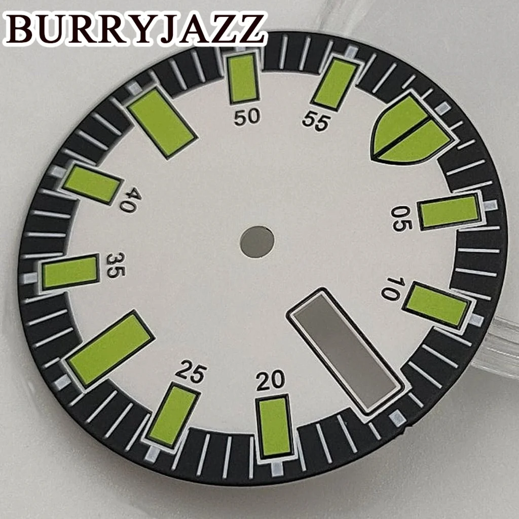 BURRYJAZZ 28.5mmBlack White Orange Yellow Red Blue Sterile Dial Luminous Dial NH35 Movement Fit 3 O'clock 3.8 O'clock Case Crown