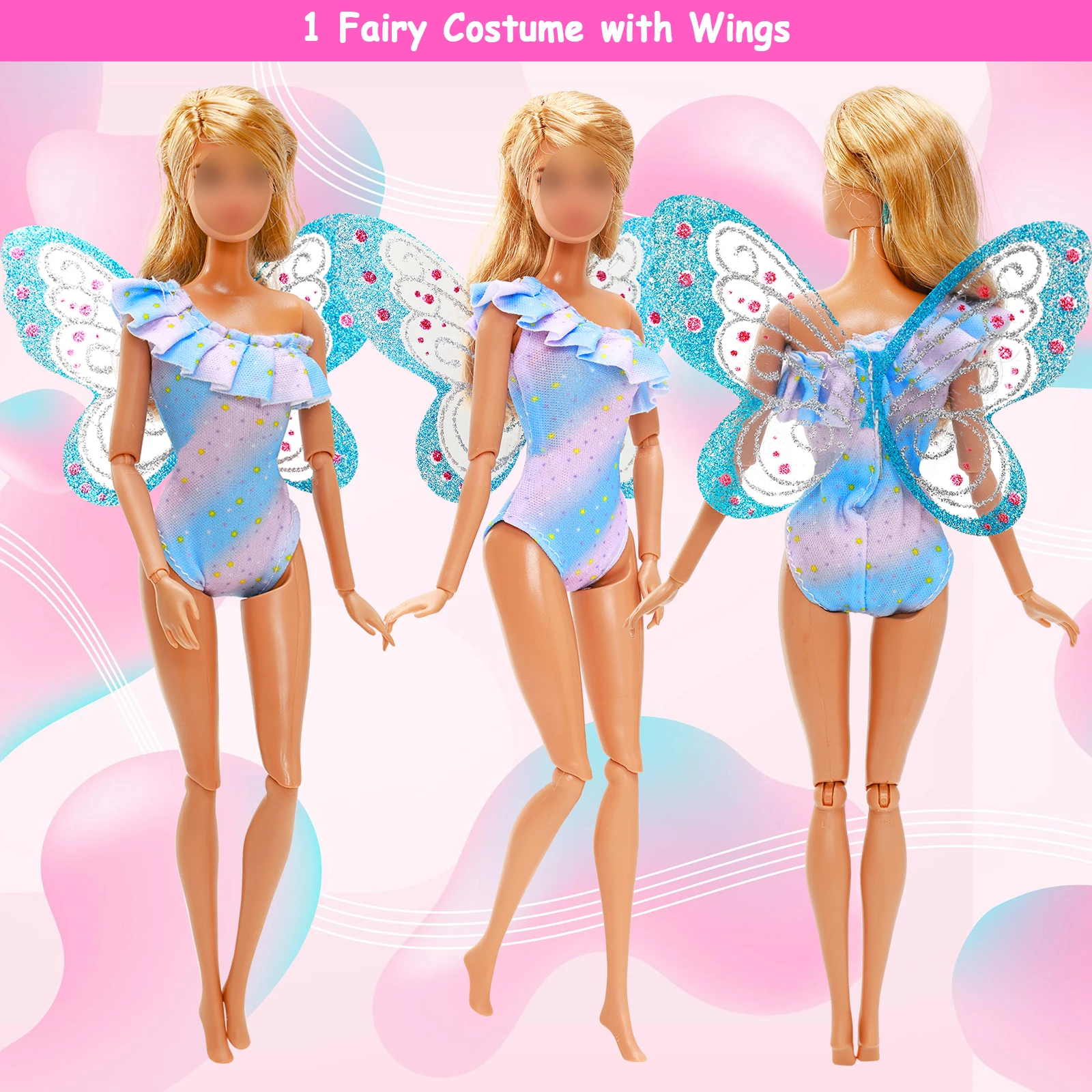 Barwa 17 Pcs Doll Clothes Accessories Outfits 4 Dresses 1 Mermaid Swimsuit 1 Butterfly Swimsuit 2 Outfits 9 Accessories