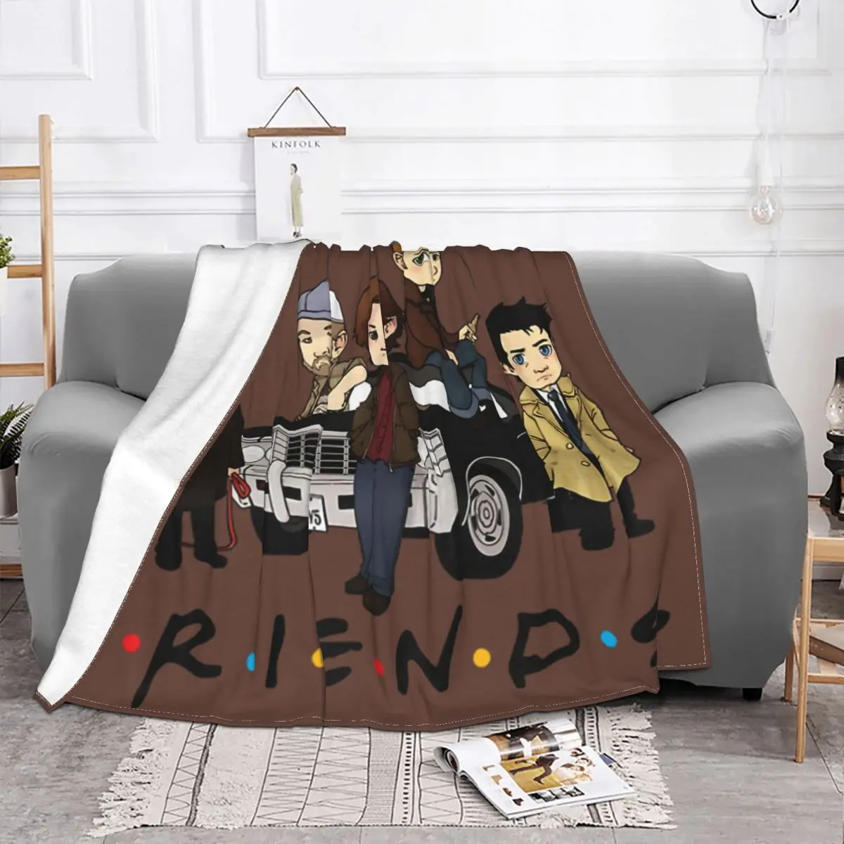 Supernatural Winchester Blanket Plush All Season Friends Cartoon Cute Plaid Throw Blankets For Sofa Outdoor Bedspread