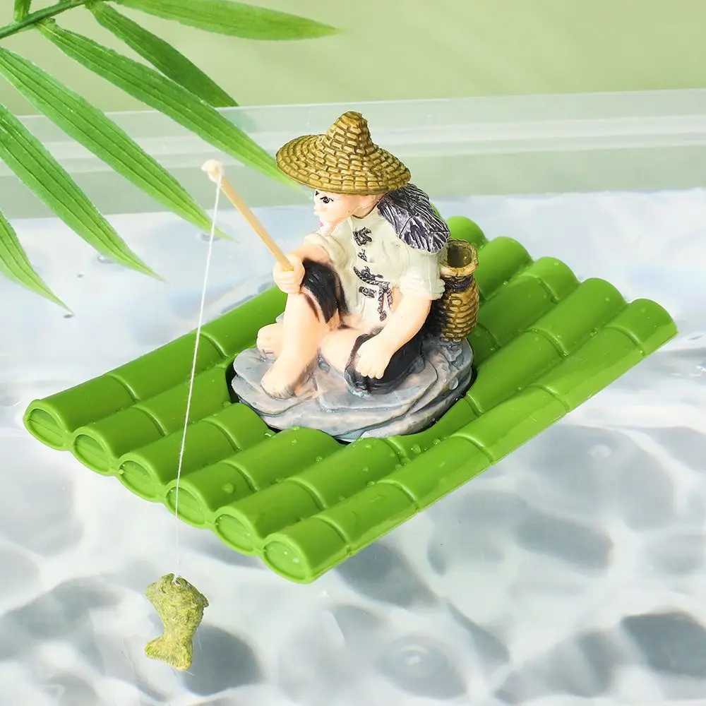 Creative PVC Old Man Fishing Ornament Floating lotus leaf Jiang Tai Gong Fishing DIY foam Miniature Room Decoration Car Ornament