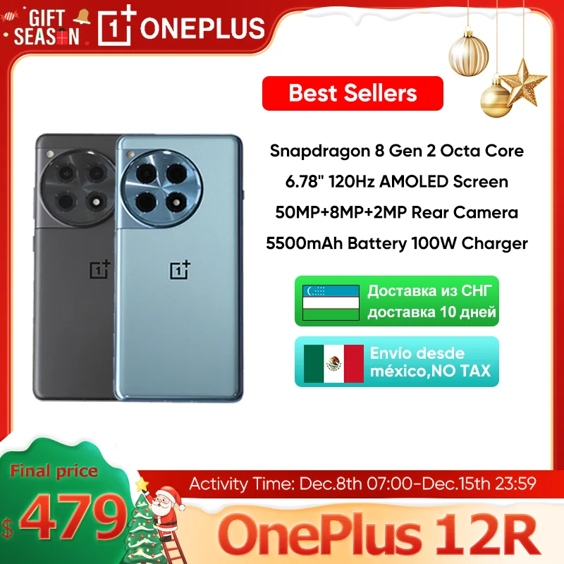 2024 New OnePlus 12R 5G Global Version 16GB 256GB Snapdragon 8 Gen 2 6.78\'\' 120Hz AMOLED Display 100W SUPERVOOC 5500mAh Battery