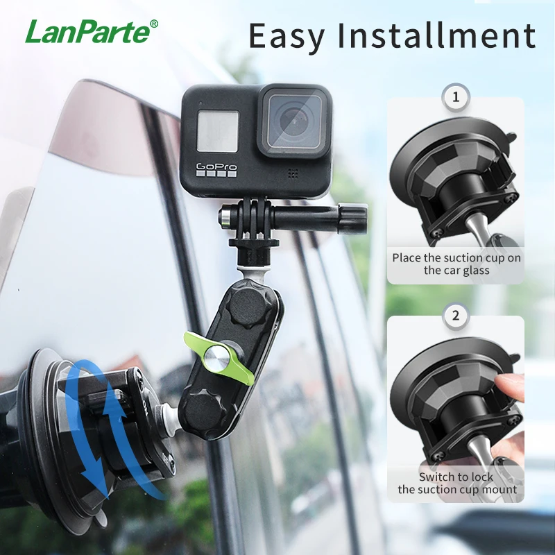 Lanparte Universal Suction Cup Action Camera Bracket Holder for Car for GoPro 11, Xiaomi, Sargo Sport Cam