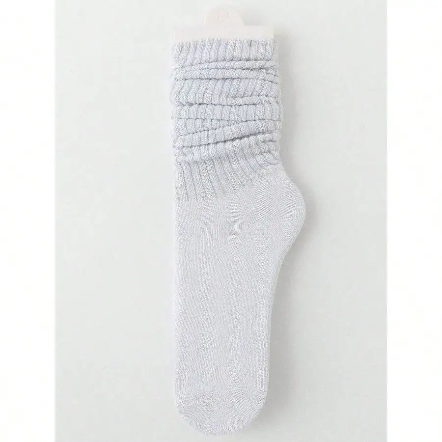 3 أزواج من الجوارب النسائية المحبوكة الرجعية - تصميم شتوي سميك أبيض ممتاز وفضفاض لمنتصف الساق مع أساور مضلعة مريحة