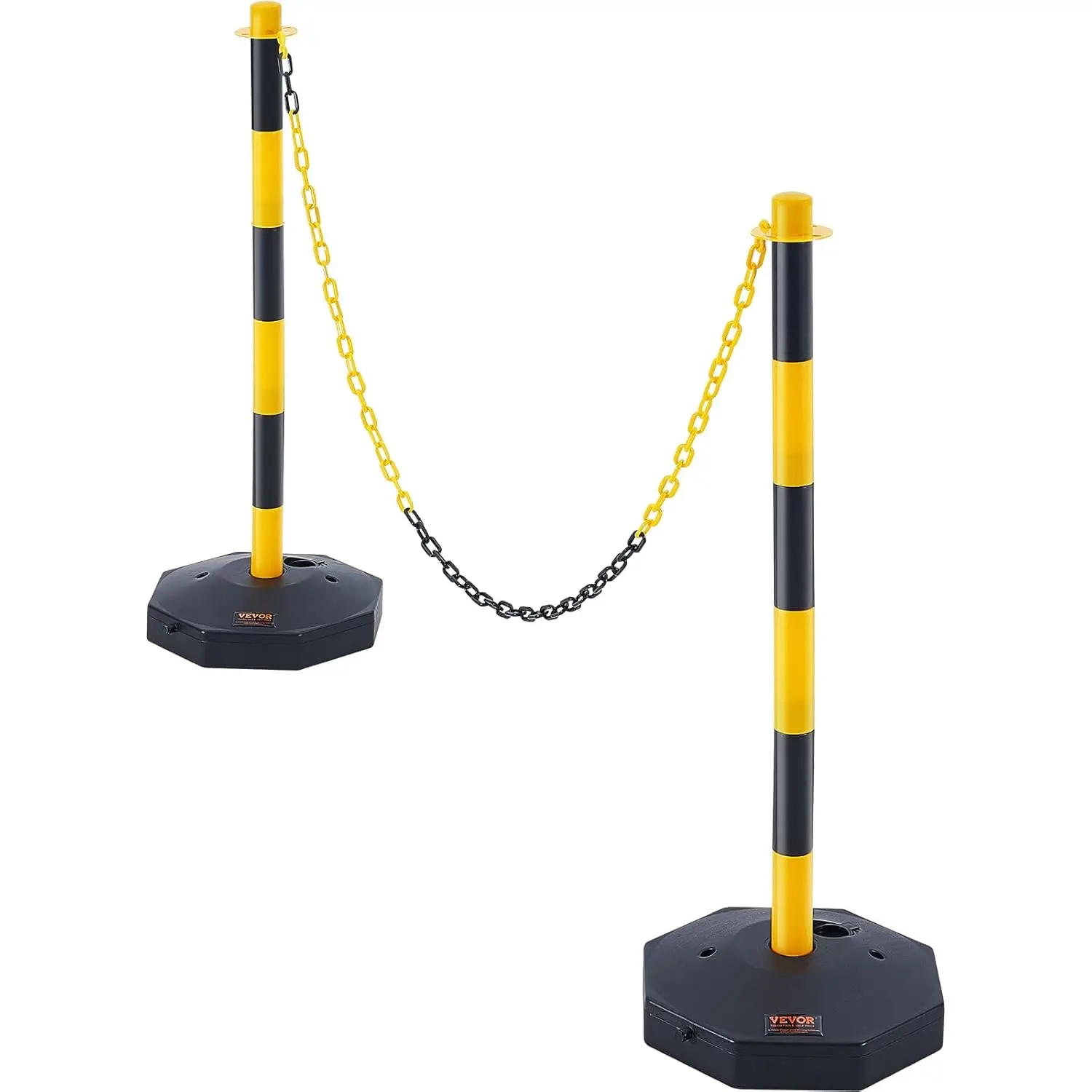 Adjustable Traffic Delineator Post Cones, 2 Pack, Traffic Safety Delineator Barrier with Fillable Base 8FT Chain, Yellow&Black