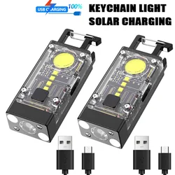 LED COB Keychain Light Solar  USB Rechargeable Portable Flashlight Built-in battery Waterproof for Power Outage Emergency