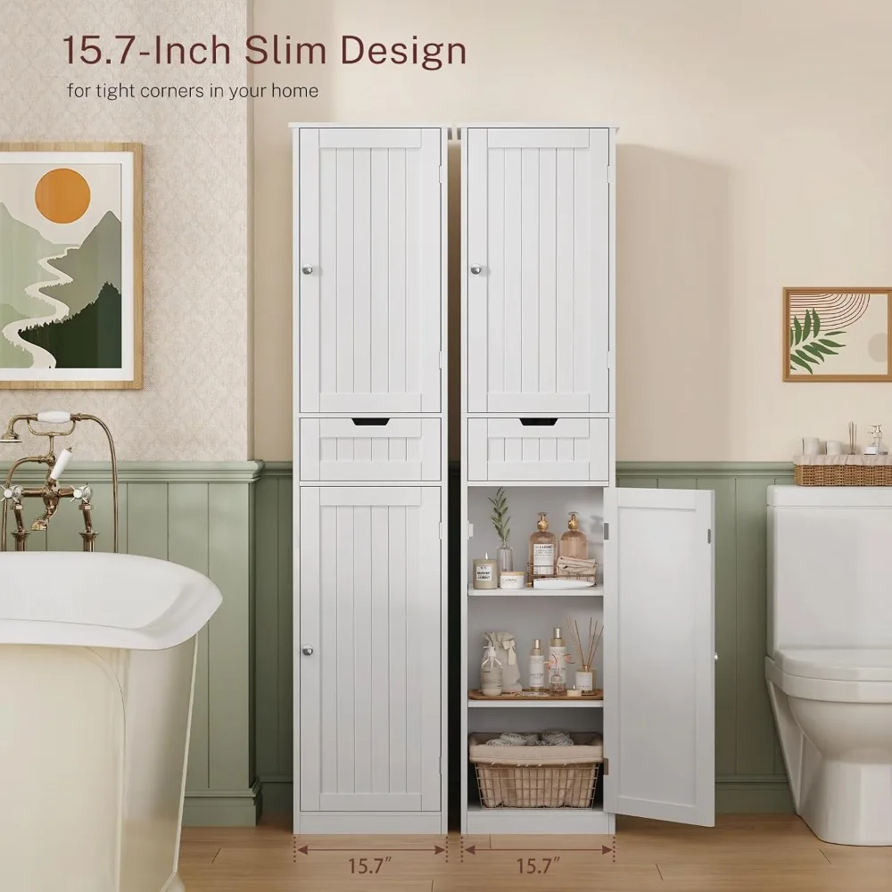 خزانة حمام طويلة 67 بوصة مع بابين ودرج واحد، خزانة تخزين حمام ضيقة مع أرفف قابلة للتعديل، لغرفة المعيشة، E #4